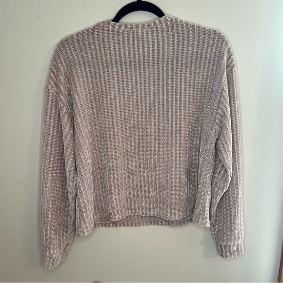 LULUS Weekend Ready Taupe Chenille Striped Sweater Top S - Picture 8 of 10